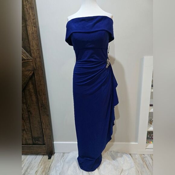 Alex Evenings Embellished Off the Shoulder Column Gown NWT size 6 Royal Blue - Picture 3 of 6